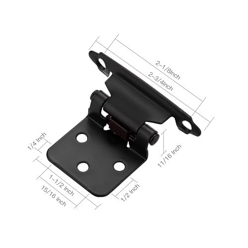 Ravinte Overlay Cabinet Door Hinges Kitchen Black Semi-Concealed Hinges Face Mount Self-Closing Cabinet Hardware with Bumpers & Screwdriver