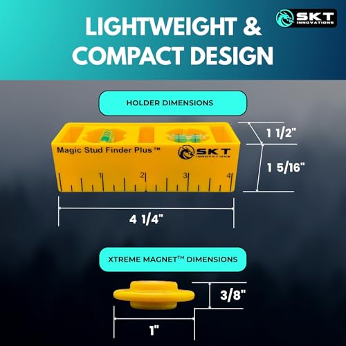 Magic Stud Finder Plus – 3-in-1 Magnetic Stud Finder with Level & Ruler, Extra-Strong Neodymium Magnets, No Electronics, Includes 3 Xtreme Magnets & 6" Steel Ruler for Hanging TV, Shelves, Art
