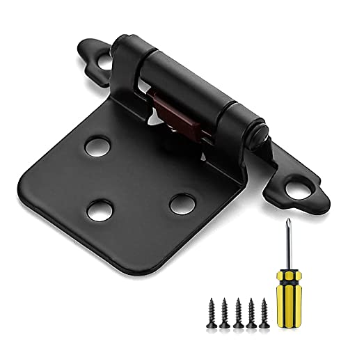 Ravinte Overlay Cabinet Door Hinges Kitchen Black Semi-Concealed Hinges Face Mount Self-Closing Cabinet Hardware with Bumpers & Screwdriver