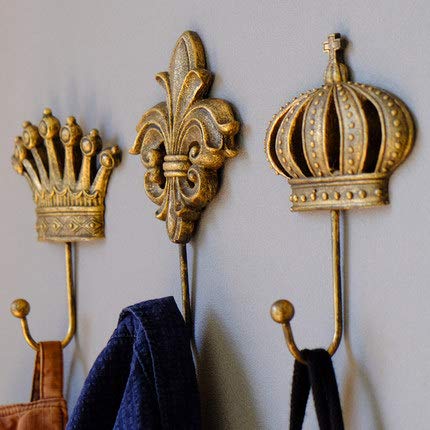 Vintage Crown Decorative Wall Hooks with Screws Set of 3