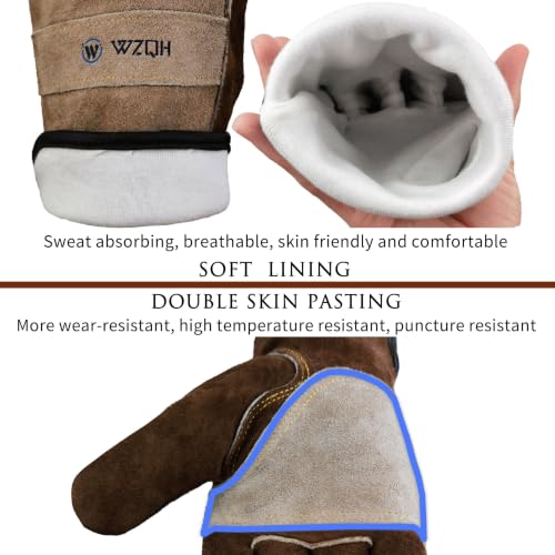 WZQH Leather Work Gloves for Men or Women.Glove for Gardening,Tig/Mig Welding,Construction,Chainsaw,Farm,Ranch,BBQ
