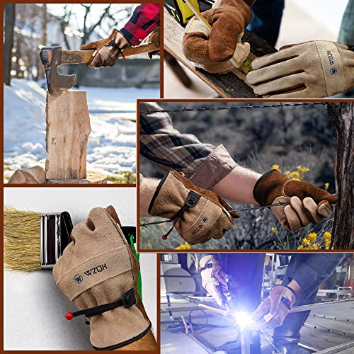 WZQH Leather Work Gloves for Men or Women.Glove for Gardening,Tig/Mig Welding,Construction,Chainsaw,Farm,Ranch,BBQ