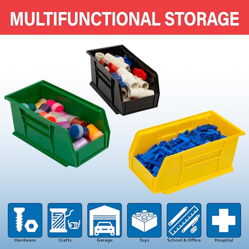 Akro-Mils 30230 AkroBins Plastic Storage Bins, Space-Saving Stackable Bins for Garage, Pantry, Craft Organization, 11-" x 5-" x 5-", Black, 12-Pack