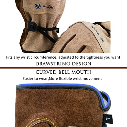 WZQH Leather Work Gloves for Men or Women.Glove for Gardening,Tig/Mig Welding,Construction,Chainsaw,Farm,Ranch,BBQ