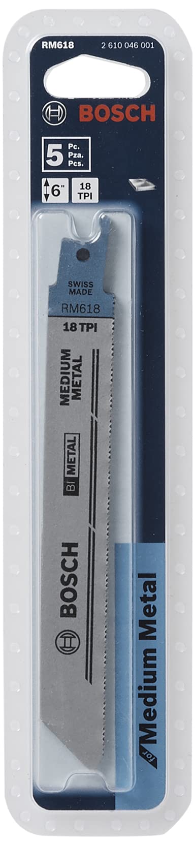 Bosch RM618 6-Inch 18T Metal Cutting reciprocating Saw Blades - 5 Pack, Blue