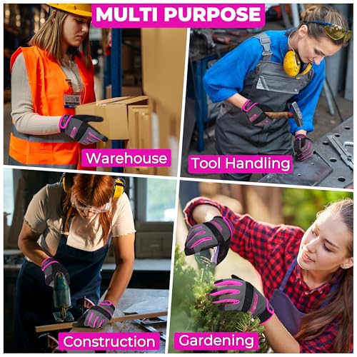 HANDLANDY Work Gloves for Women, Breathable Leather Gardening Glove for Yard Maintenance, Hand Protection with Touch Screen