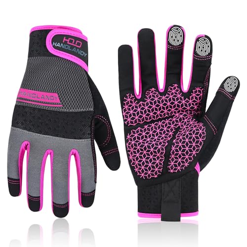 HANDLANDY Work Gloves for Women, Breathable Leather Gardening Glove for Yard Maintenance, Hand Protection with Touch Screen