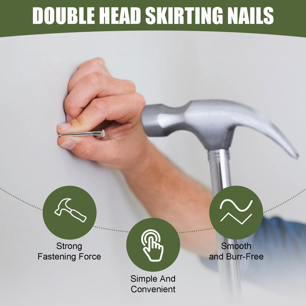600 pcs Hardware Nails Double-Headed Skirting Nails with 6 Sleeve Tools - Invisible Seamless Baseboard Installation Nails for Trim & Boards, 2-Sided Design (Value Pack)