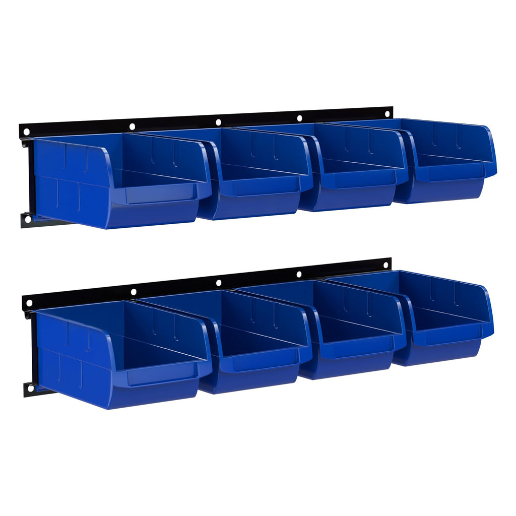 UNITEDPOWER Wall Storage Bins, Storage Rack 8 Bins&2 Rails Wall Mount Tool Organizer for Garage