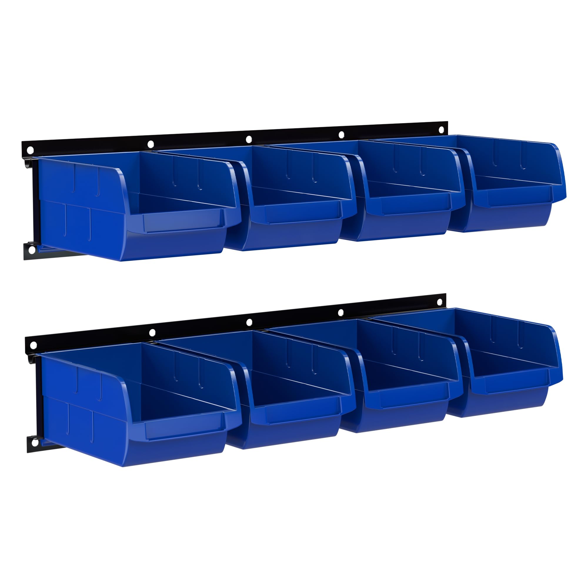 UNITEDPOWER Wall Storage Bins, Storage Rack 8 Bins&2 Rails Wall Mount Tool Organizer for Garage