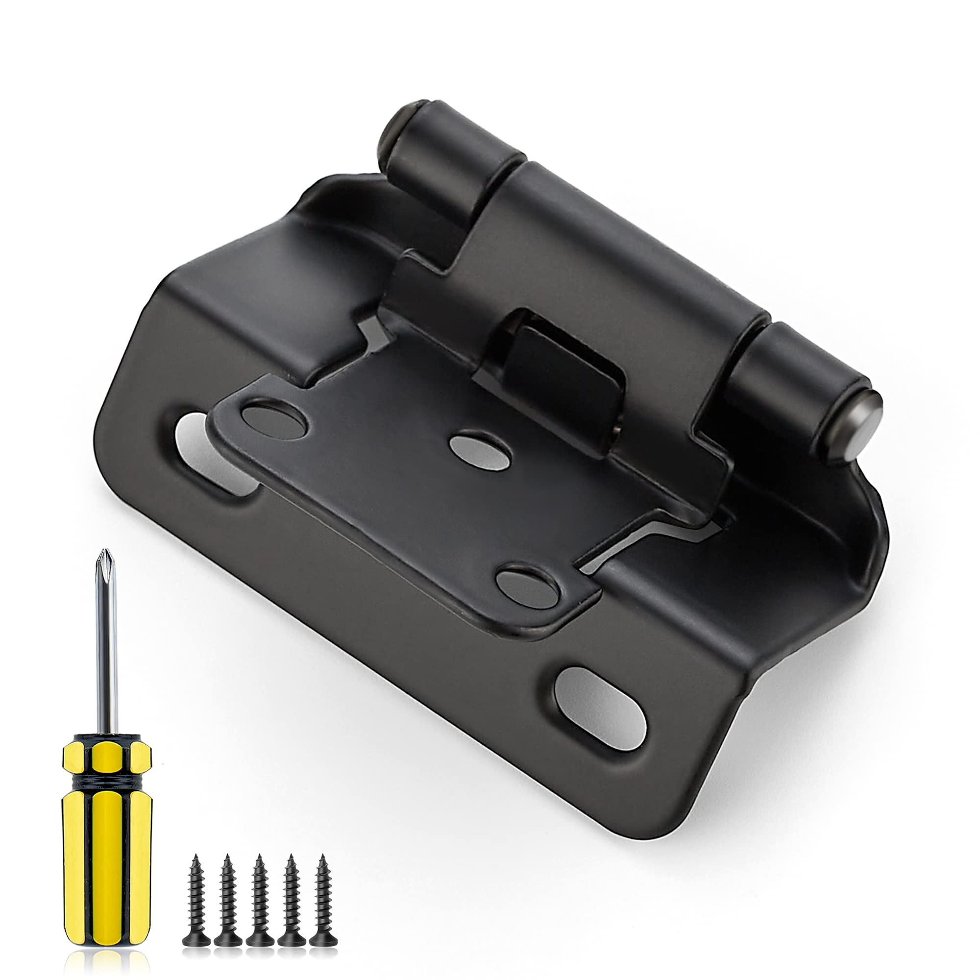 Ravinte Overlay Cabinet Door Hinges Kitchen Black Semi-Concealed Hinges Face Mount Self-Closing Cabinet Hardware with Bumpers & Screwdriver