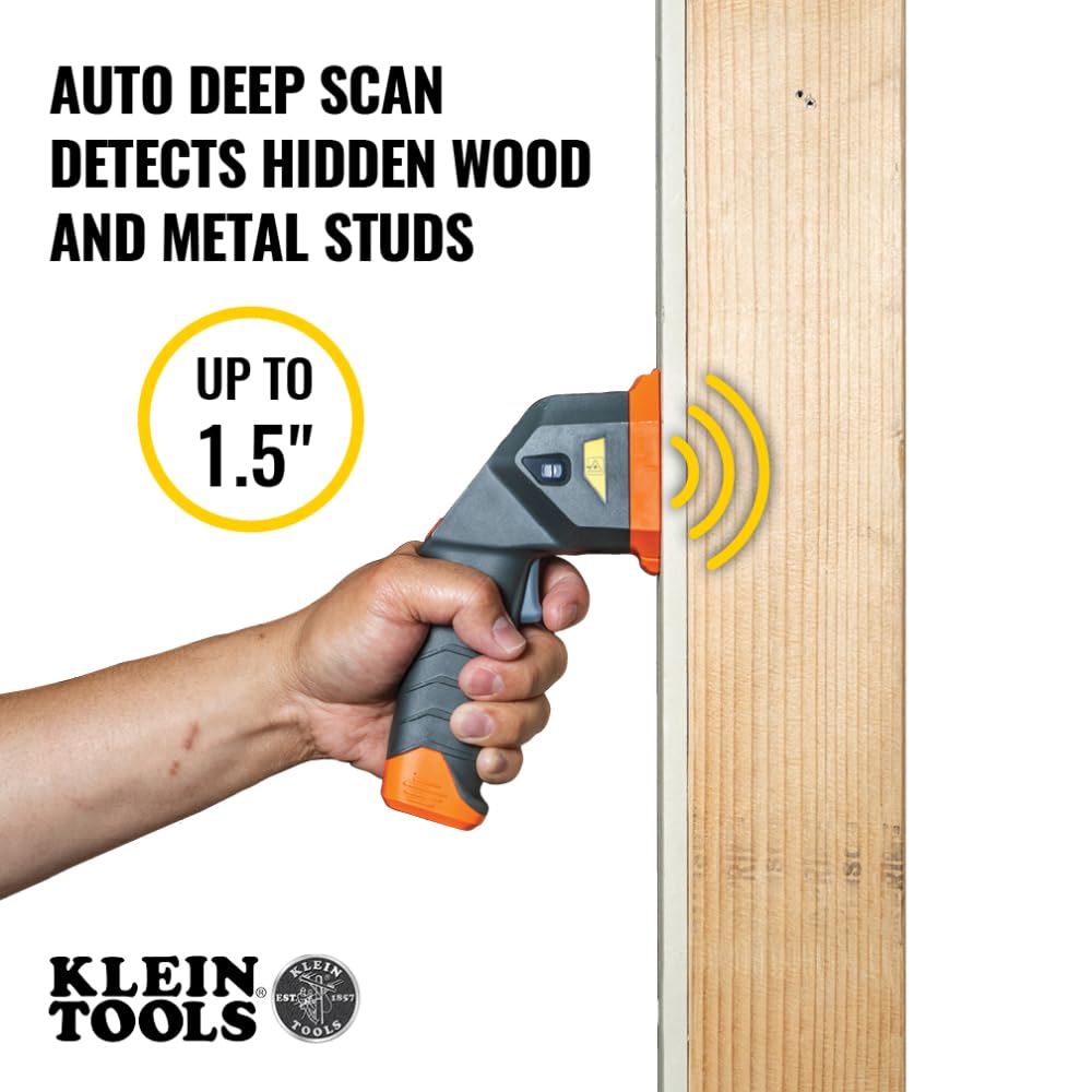 Klein Tools ESF150LL Electronic Stud Finder with Cross-Line Lasers, Bubble Level, Laser Class 3R; ≤5mW; 15-Foot in All Directions, for Wood and Metal Studs, LED and Audio Alert, Batteries Included