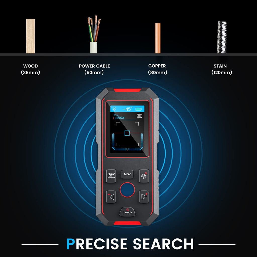 KOLSOL Stud Finder with 196ft Laser Measure, 3 in 1 Electric Wall Scanner Sensor with ±0.1° Digital Level Lithium Battery, LCD Studs Detector Audio Broadcast for Wood Magnetic Metal AC Wire Finding