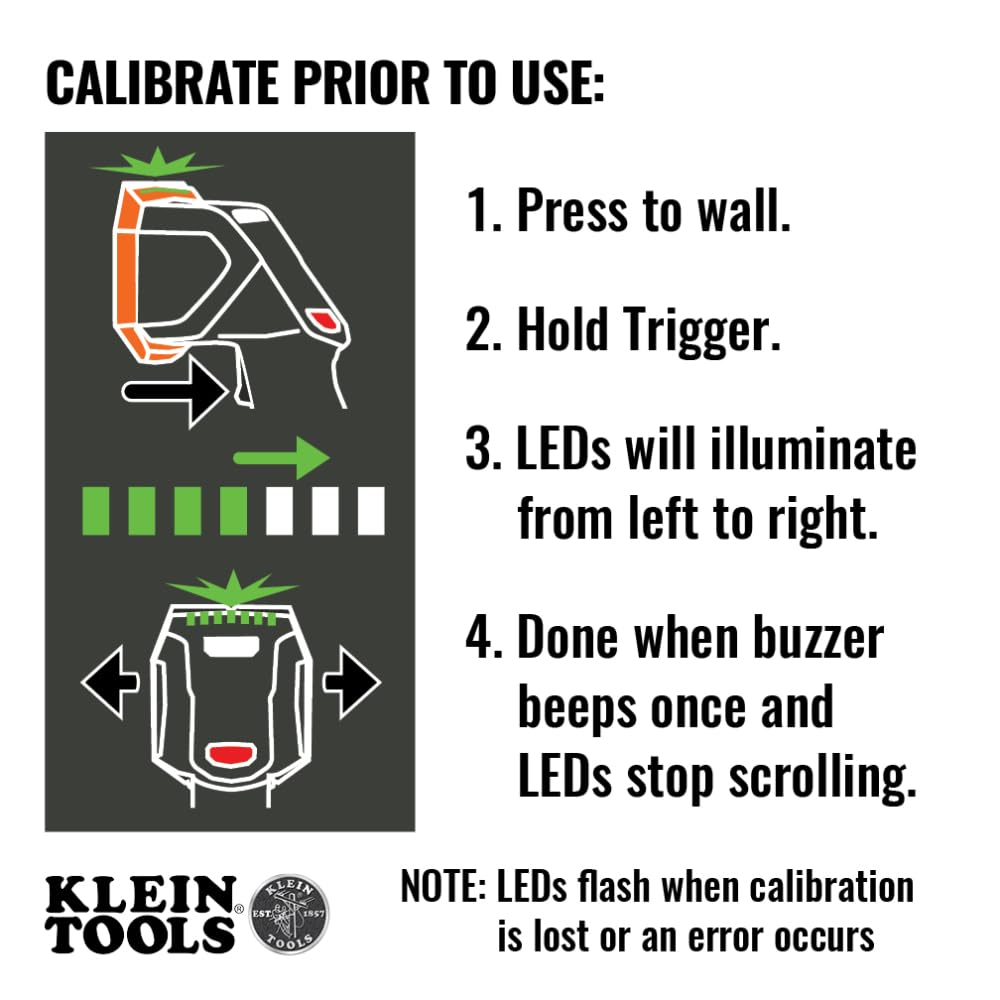 Klein Tools ESF150LL Electronic Stud Finder with Cross-Line Lasers, Bubble Level, Laser Class 3R; ≤5mW; 15-Foot in All Directions, for Wood and Metal Studs, LED and Audio Alert, Batteries Included