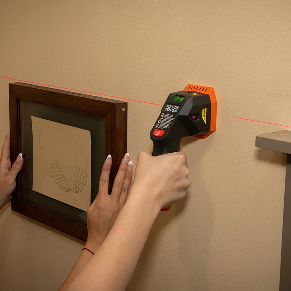 Klein Tools ESF150LL Electronic Stud Finder with Cross-Line Lasers, Bubble Level, Laser Class 3R; ≤5mW; 15-Foot in All Directions, for Wood and Metal Studs, LED and Audio Alert, Batteries Included