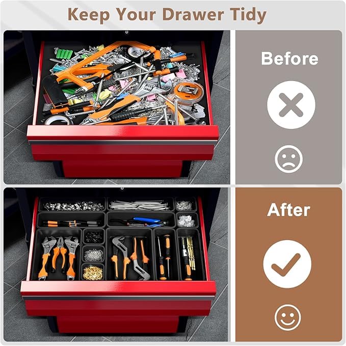 Tool Box Organizer Tray Divider Set【Single Size】 Desk Drawer Organizer Bin, Garage Organization and Storage Toolbox for Rolling Tool Chest Cart Cabinet WorkBench Part Widget
