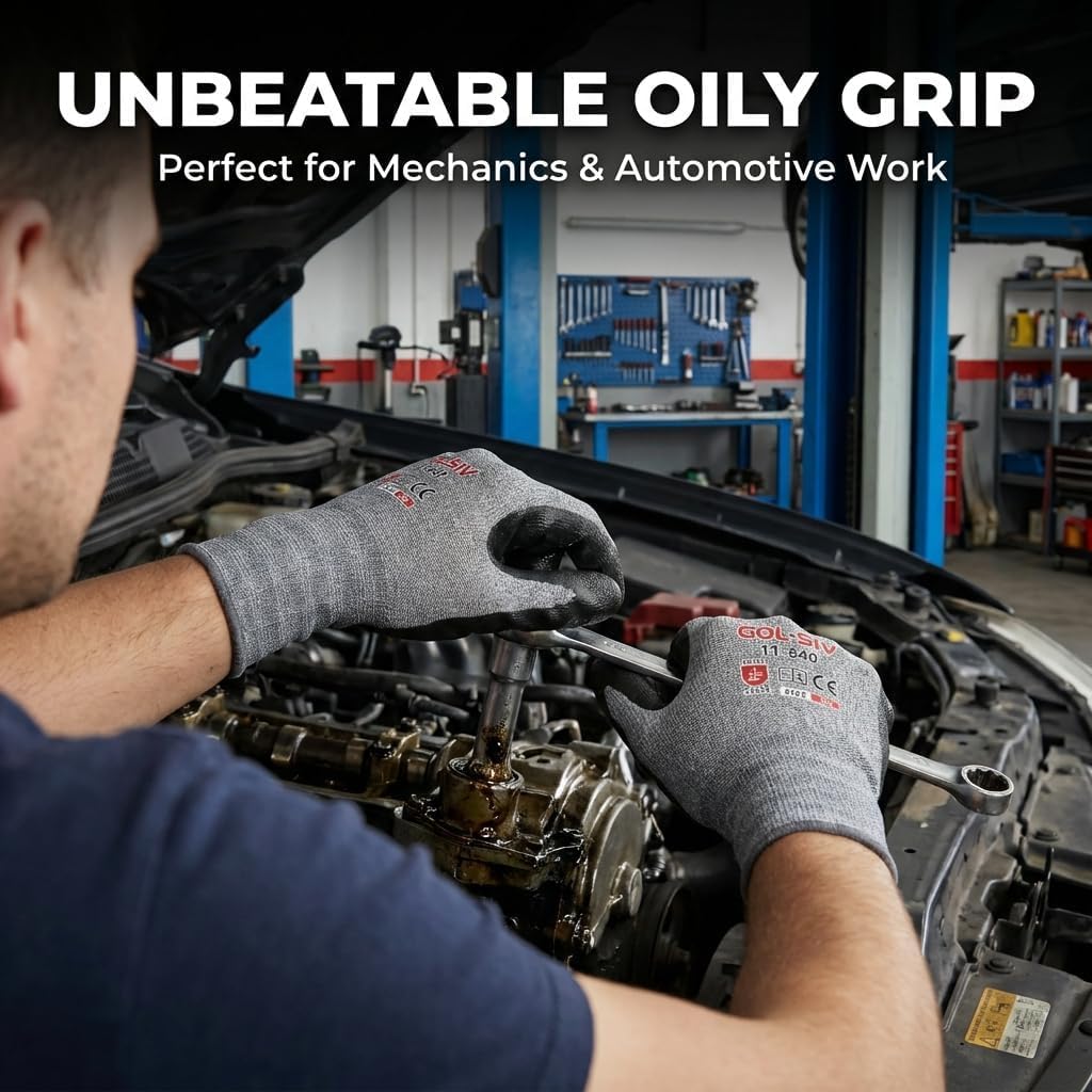 GOL-SIV Work Gloves Nitrile Foam Coated 12 Pairs, Superior Grip in Oil & Dry Conditions