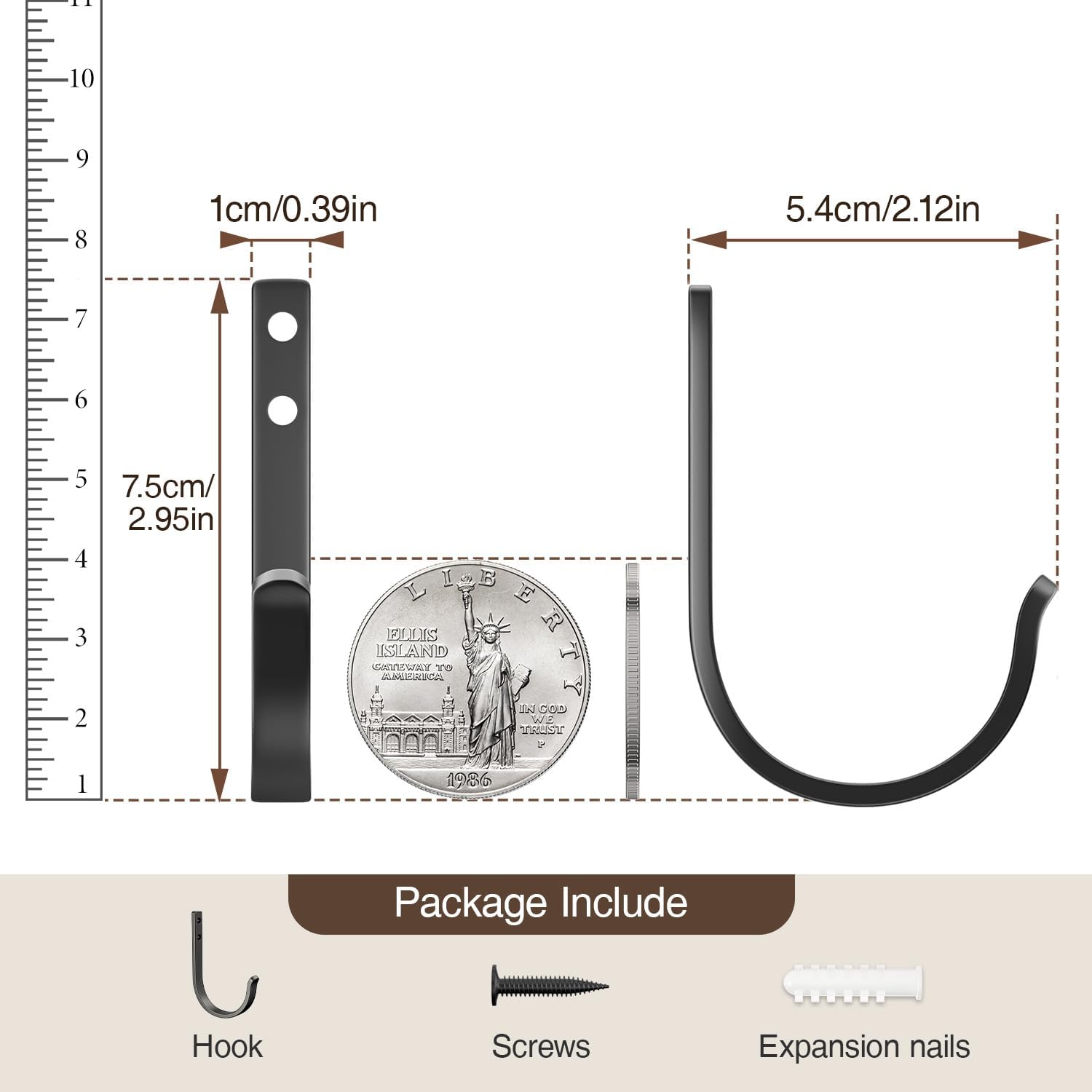 Josmimic Wall Hooks for Hanging Towel/Coat - 22LB Screw in Metal Hanger Wall Mount, for Outdoor, Closet, Door, Bathrooms, for Backpack, Robe