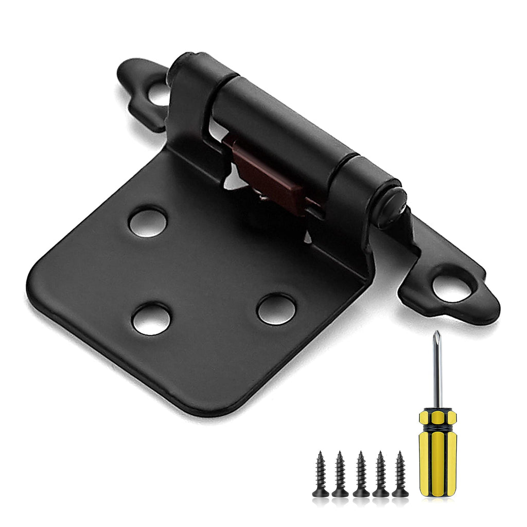 Ravinte Overlay Cabinet Door Hinges Kitchen Black Semi-Concealed Hinges Face Mount Self-Closing Cabinet Hardware with Bumpers & Screwdriver