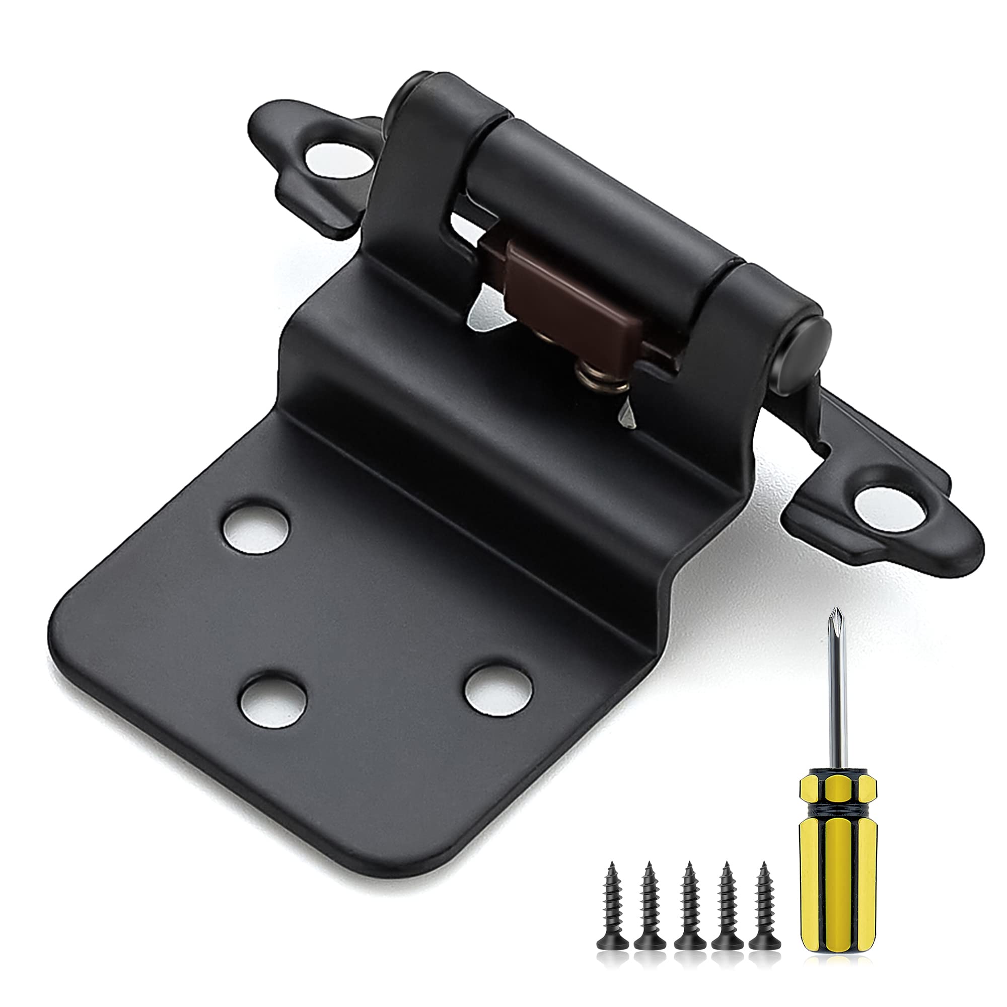 Ravinte Overlay Cabinet Door Hinges Kitchen Black Semi-Concealed Hinges Face Mount Self-Closing Cabinet Hardware with Bumpers & Screwdriver