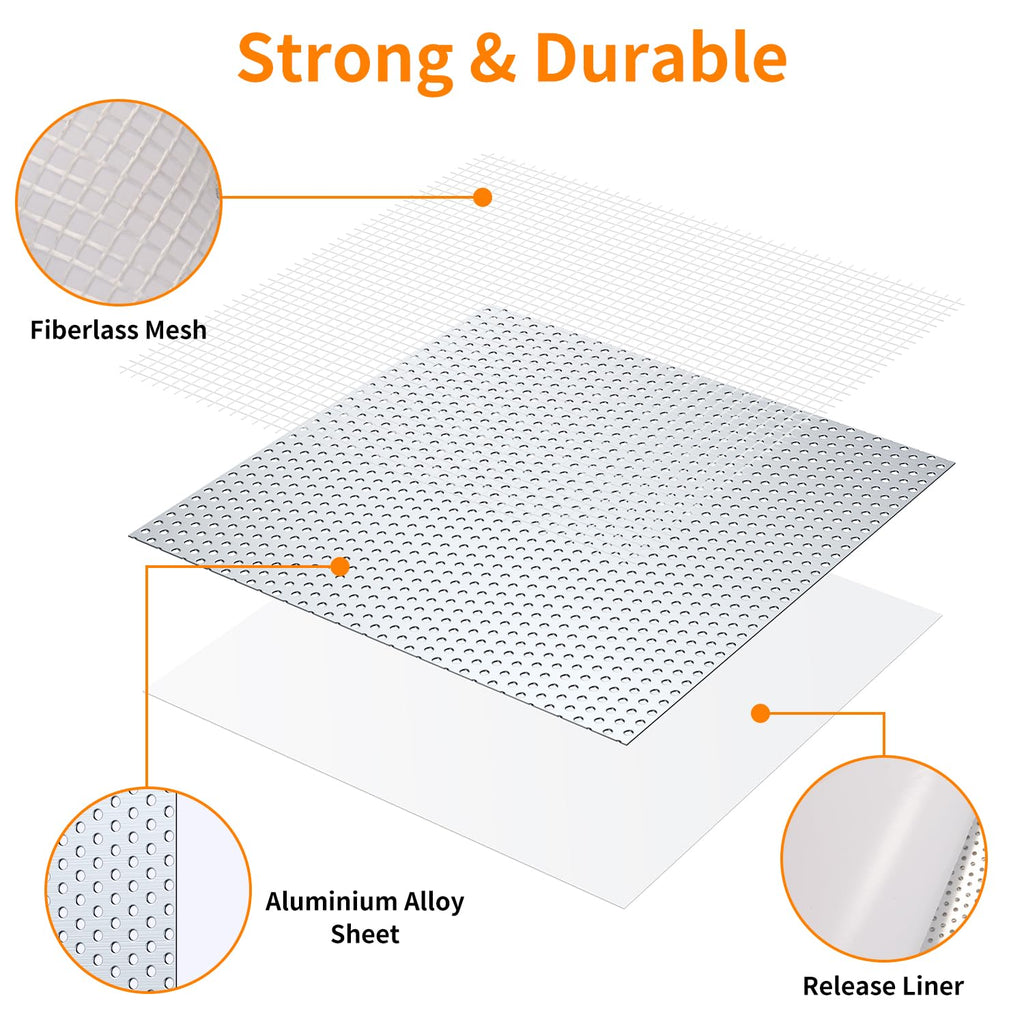 Wall Patch Kit, 15 Pieces Aluminum Self-Adhesive Mesh Repair Patches for Drywall, Multiple Sizes 2/4/6/8 Inch, Permanently Repairs Damaged Walls and Ceilings