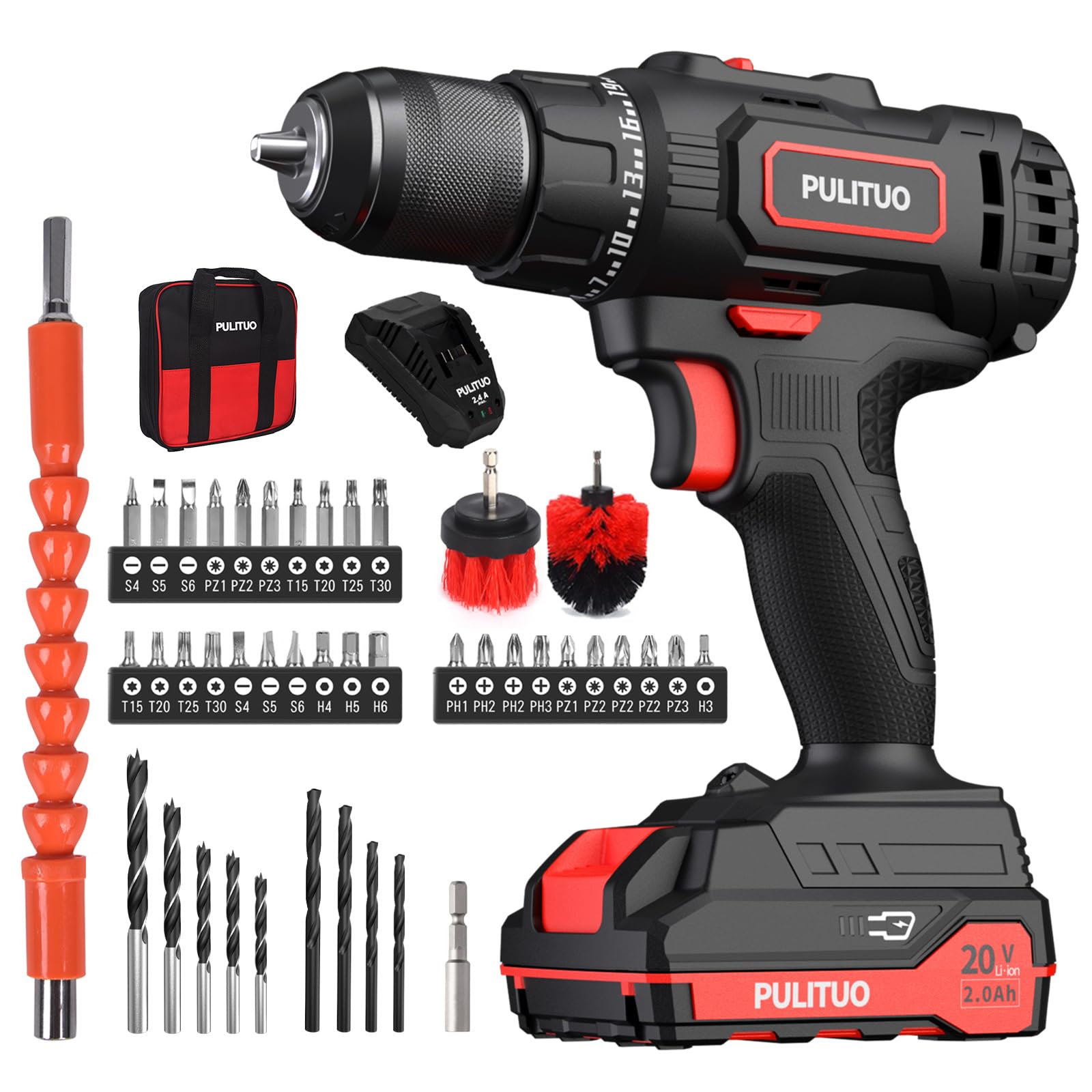 PULITUO 20V Cordless Drill Driver with 2 Batteries
