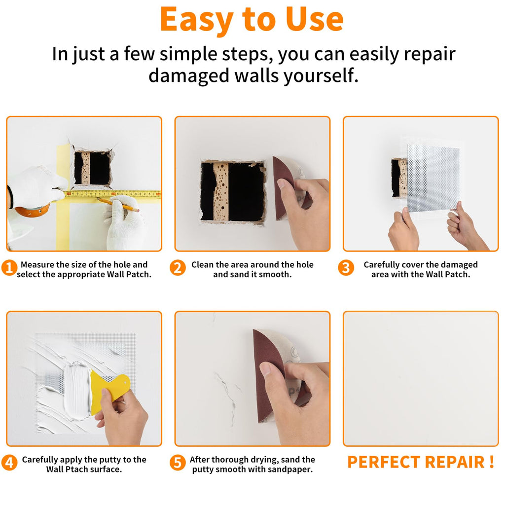 Wall Patch Kit, 15 Pieces Aluminum Self-Adhesive Mesh Repair Patches for Drywall, Multiple Sizes 2/4/6/8 Inch, Permanently Repairs Damaged Walls and Ceilings