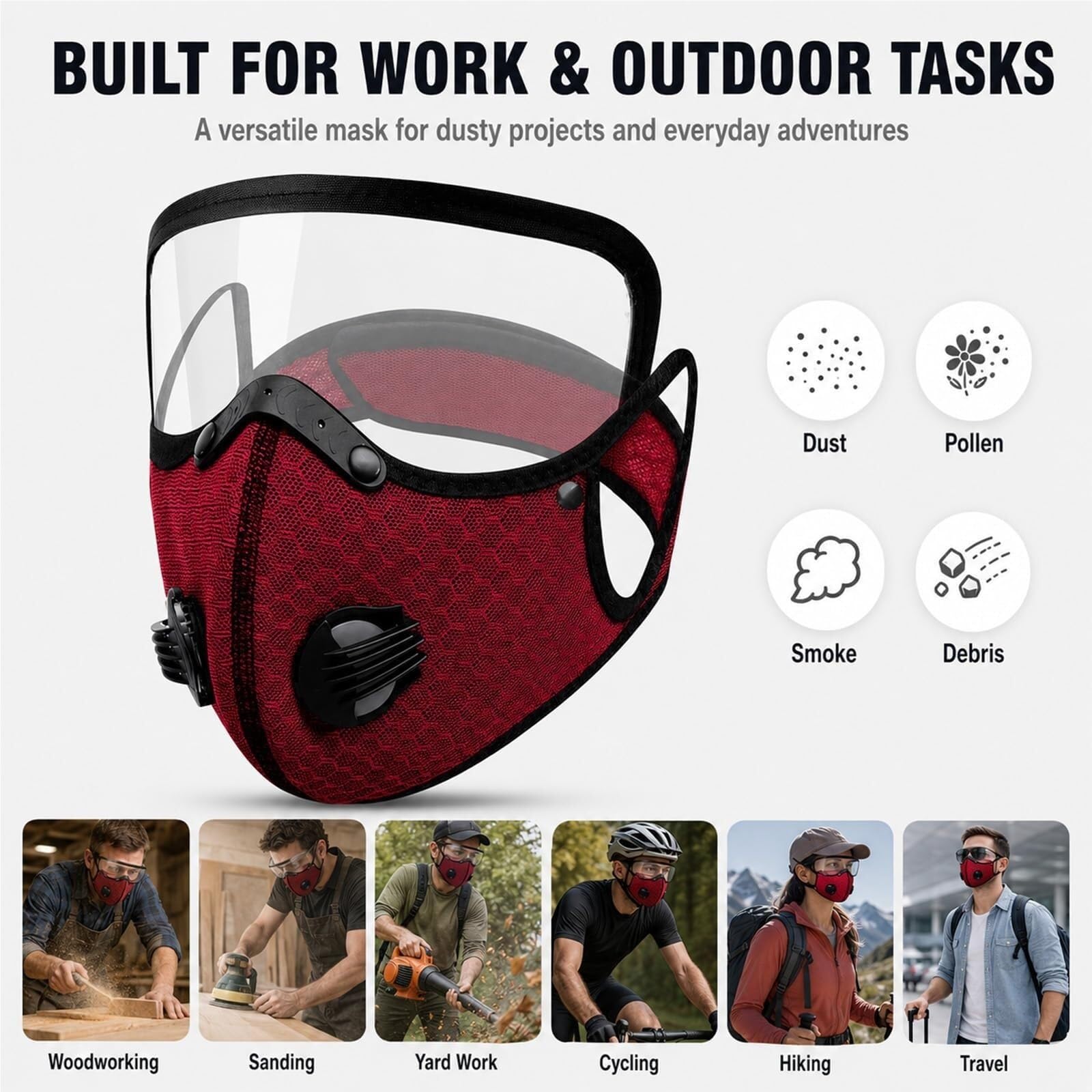 Reusable Carbon Filter Dust Mask with Detachable Eye Protection