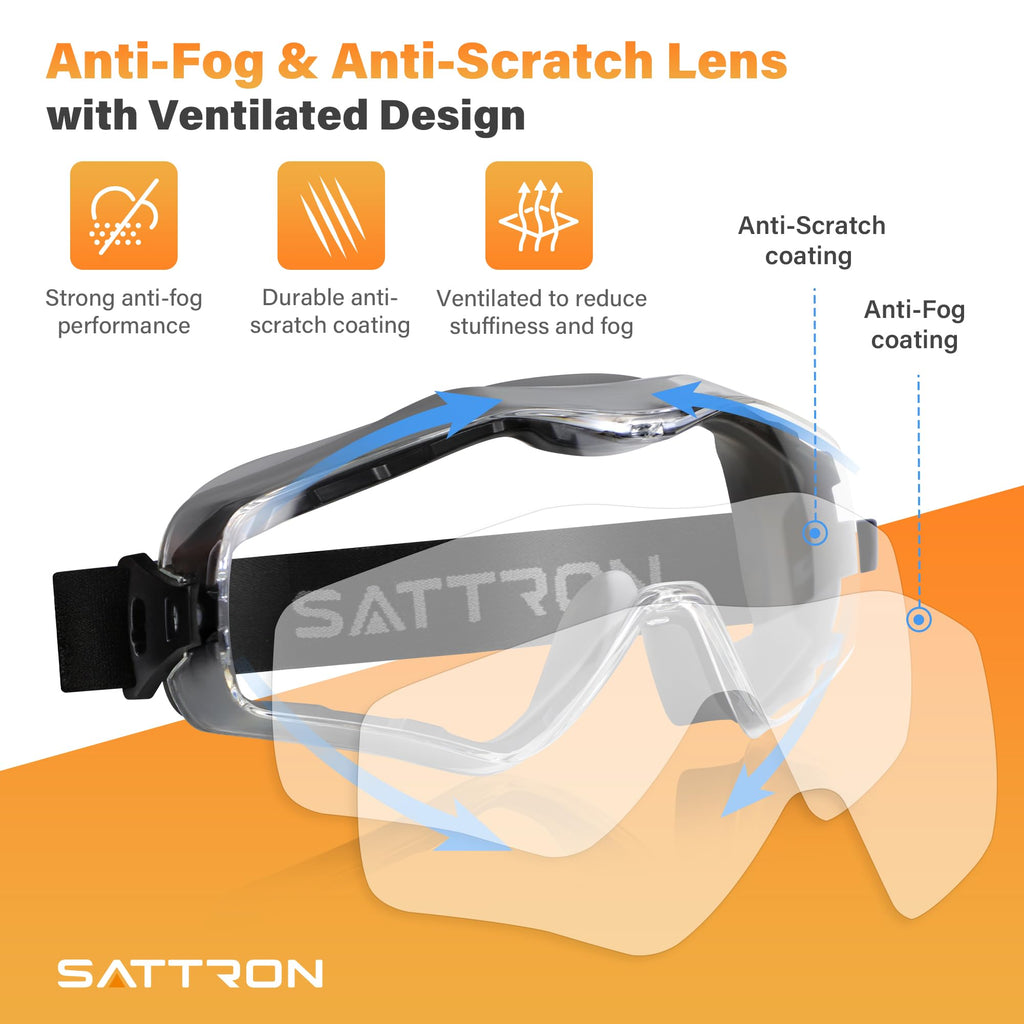 Safety Goggles Over Glasses, Anti Fog ANSI Z87.1 Scratch & Impact Resistance UV Protection