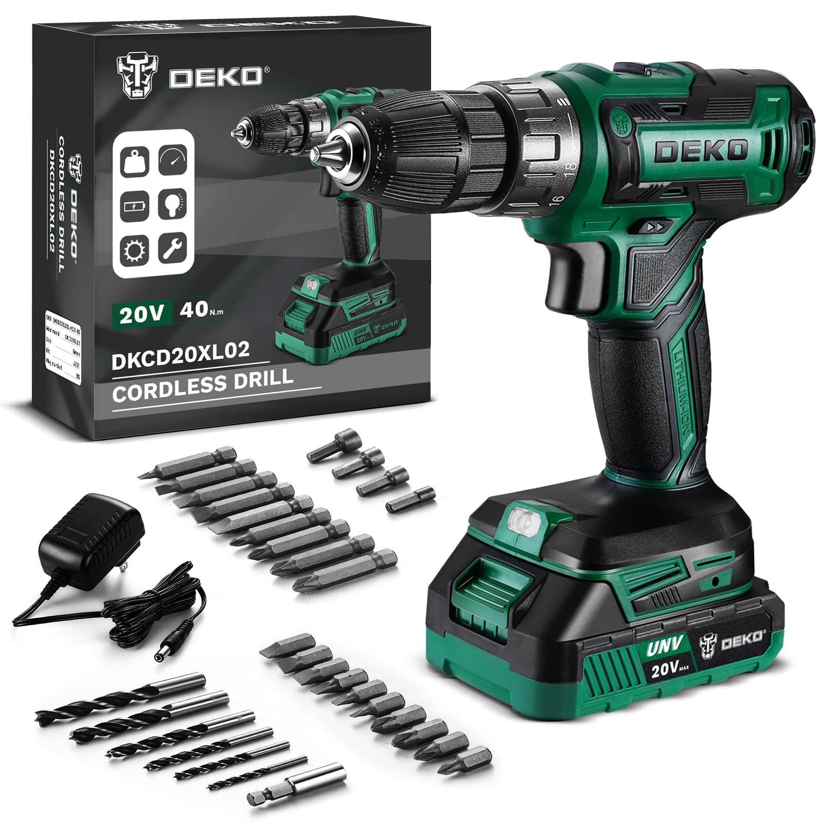 DEKO 20V Cordless Drill Driver for Home DIY Projects