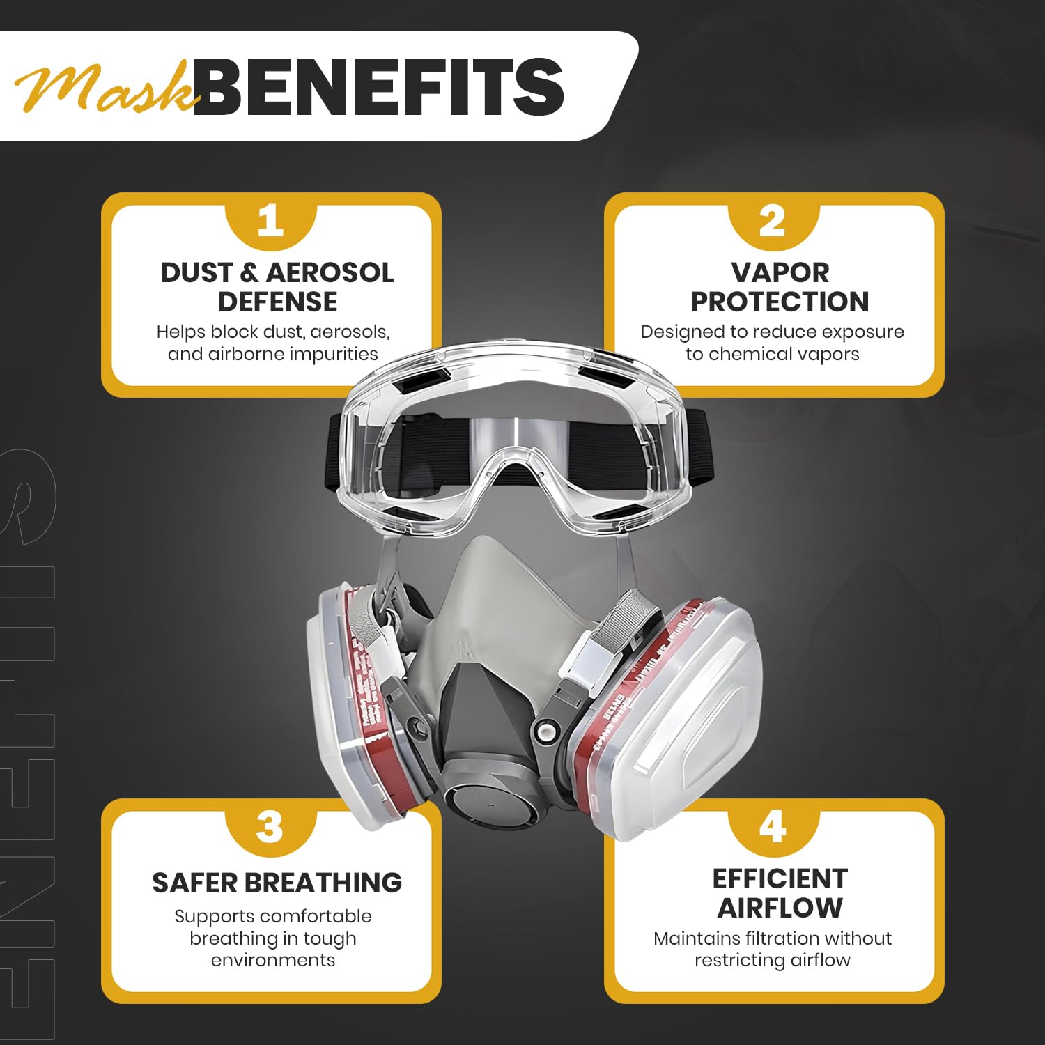 Tesoro Moda Respirator Mask with Goggles and 10 Filters