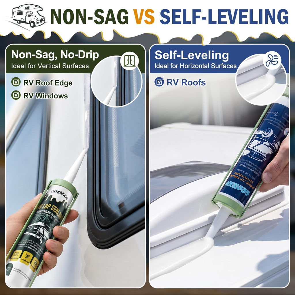 Gociean Non-Leveling RV Roof Sealant, Lap Sealant for RV Roofs, Windows, Skylight, Non-Sag RV Roof Sealant, Waterproof RV Sealant, RV Caulking Sealant for Vertical Surface Leak Repair