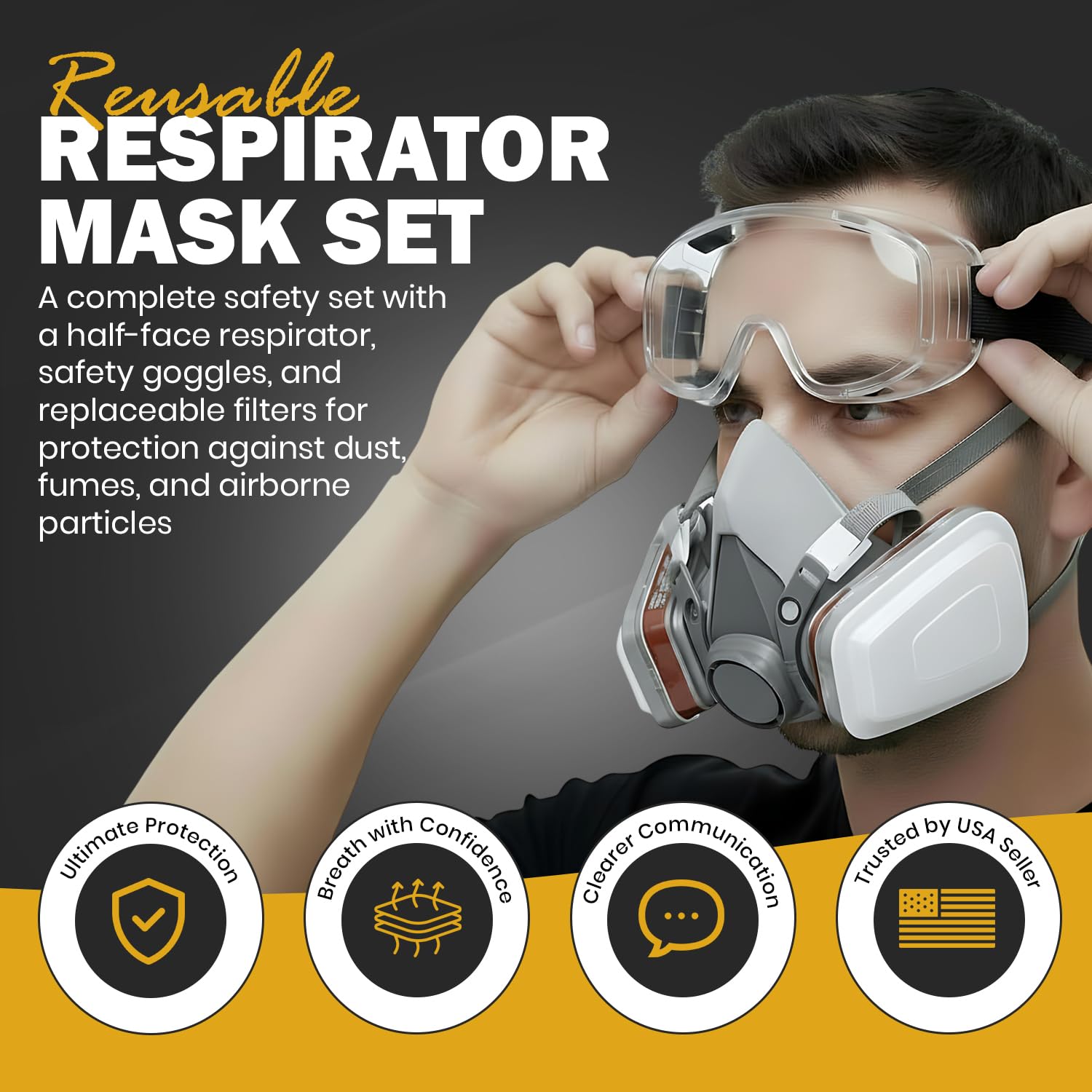 Tesoro Moda Respirator Mask with Goggles and 10 Filters