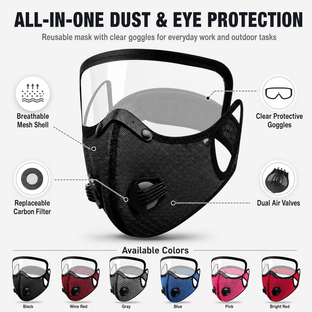 Reusable Carbon Filter Dust Mask with Detachable Eye Protection