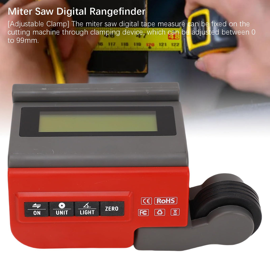 Miter Saw Measuring Tool, Digital Tape Measure, High Precise Miter Saw Digital Rangefinder Length Measuring Wheel, 0-99mm Adjustable Clamp & Large LCD Screen