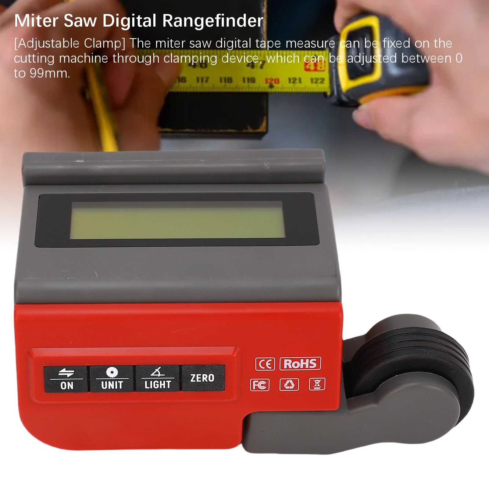 Miter Saw Measuring Tool, Digital Tape Measure, High Precise Miter Saw Digital Rangefinder Length Measuring Wheel, 0-99mm Adjustable Clamp & Large LCD Screen