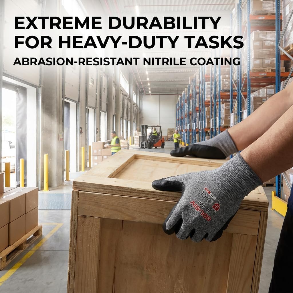 GOL-SIV Work Gloves Nitrile Foam Coated 12 Pairs, Superior Grip in Oil & Dry Conditions