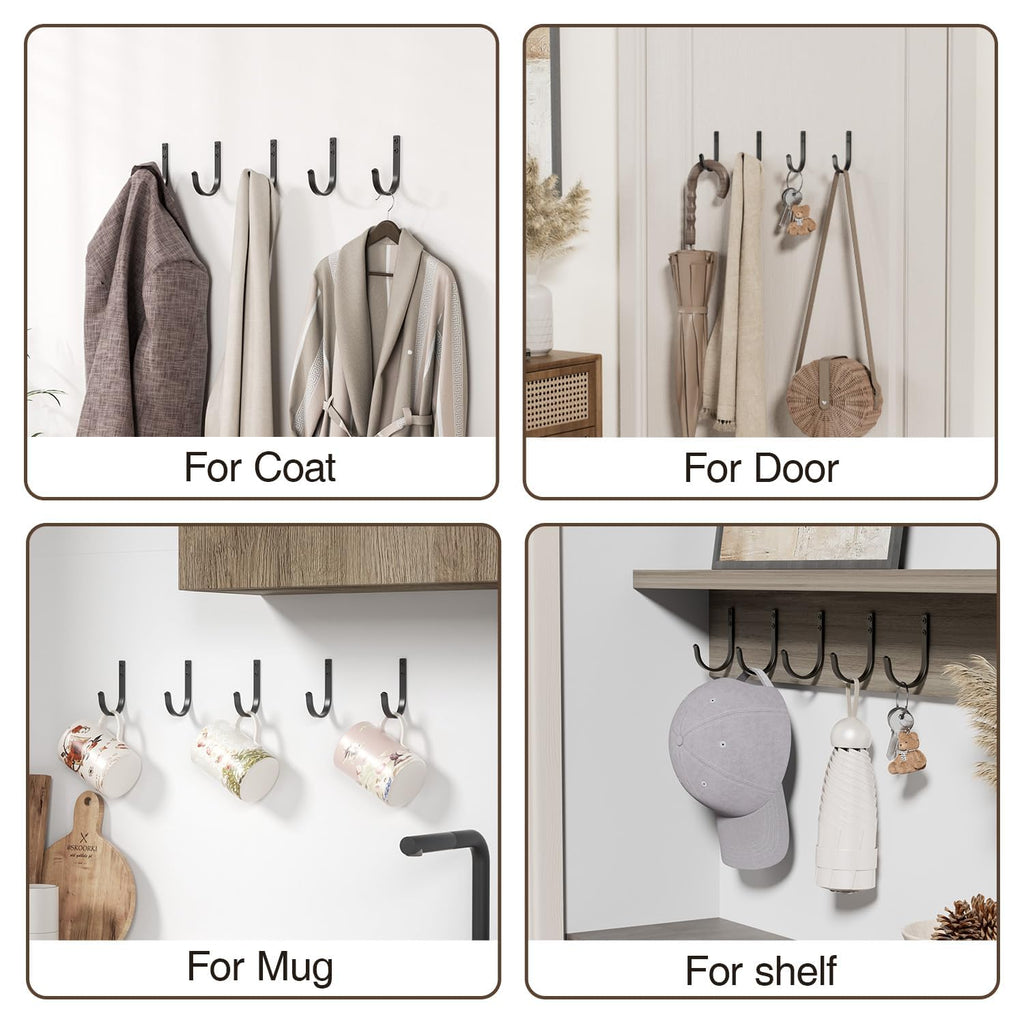 Josmimic Wall Hooks for Hanging Towel/Coat - 22LB Screw in Metal Hanger Wall Mount, for Outdoor, Closet, Door, Bathrooms, for Backpack, Robe