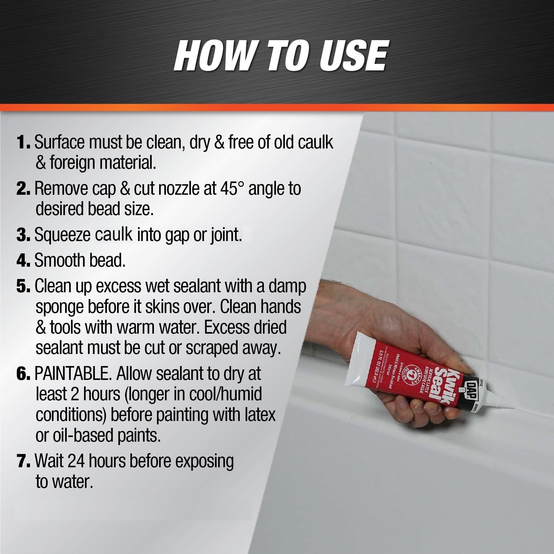 DAP Kwik Seal Kitchen & Bath Adhesive Caulk, White, 2.8 oz (7079800954)