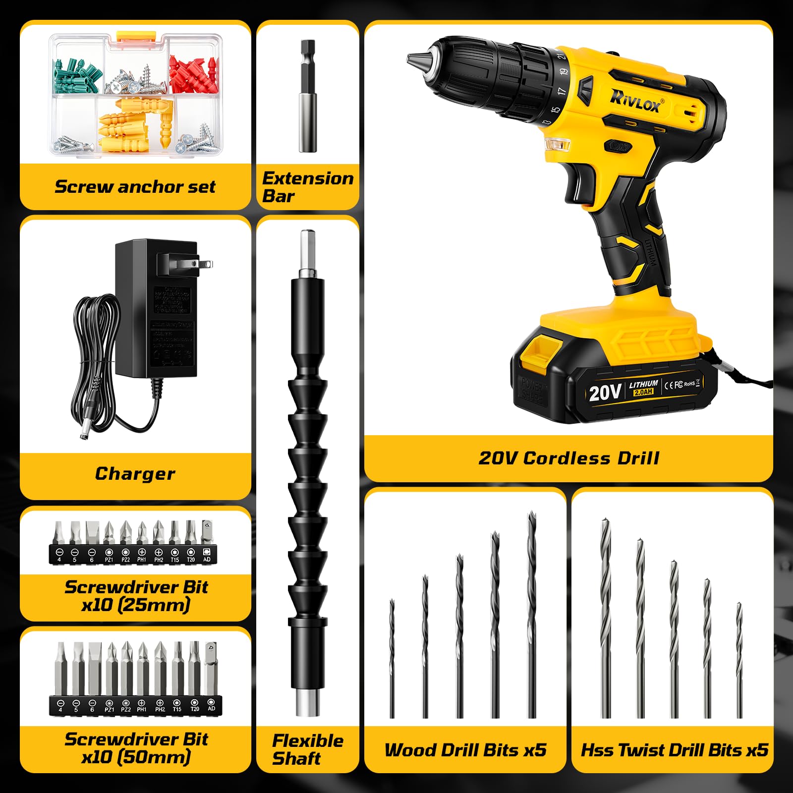 Cordless Drill Set,Electric Power Drill Cordless,Power Drill Drivers