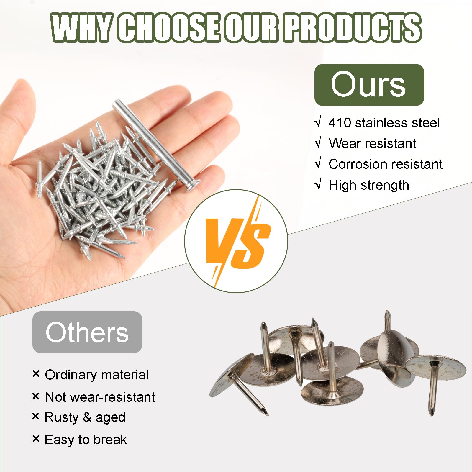 600 pcs Hardware Nails Double-Headed Skirting Nails with 6 Sleeve Tools - Invisible Seamless Baseboard Installation Nails for Trim & Boards, 2-Sided Design (Value Pack)