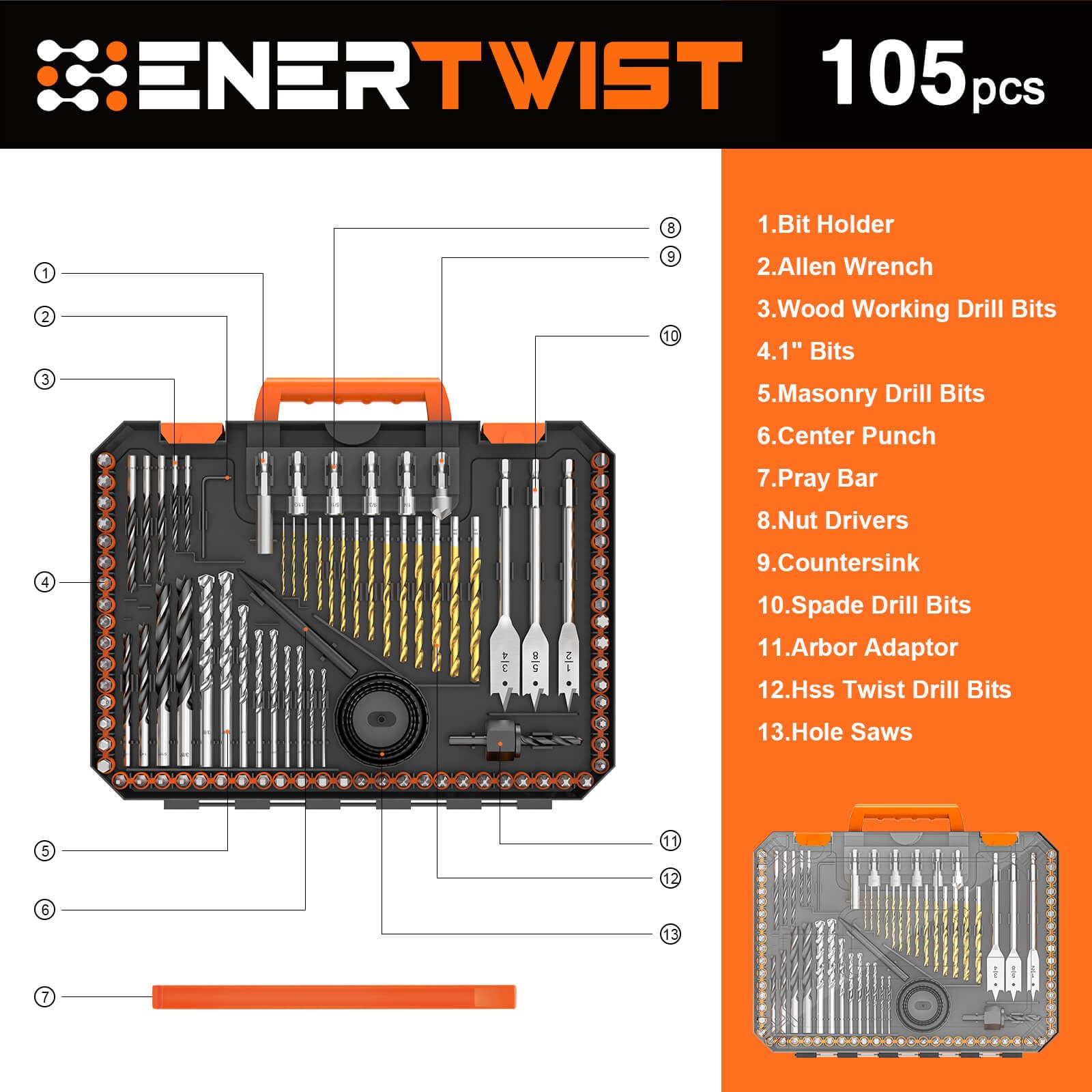 ENERTWIST Drill and Driver Bit Set with Tough Case