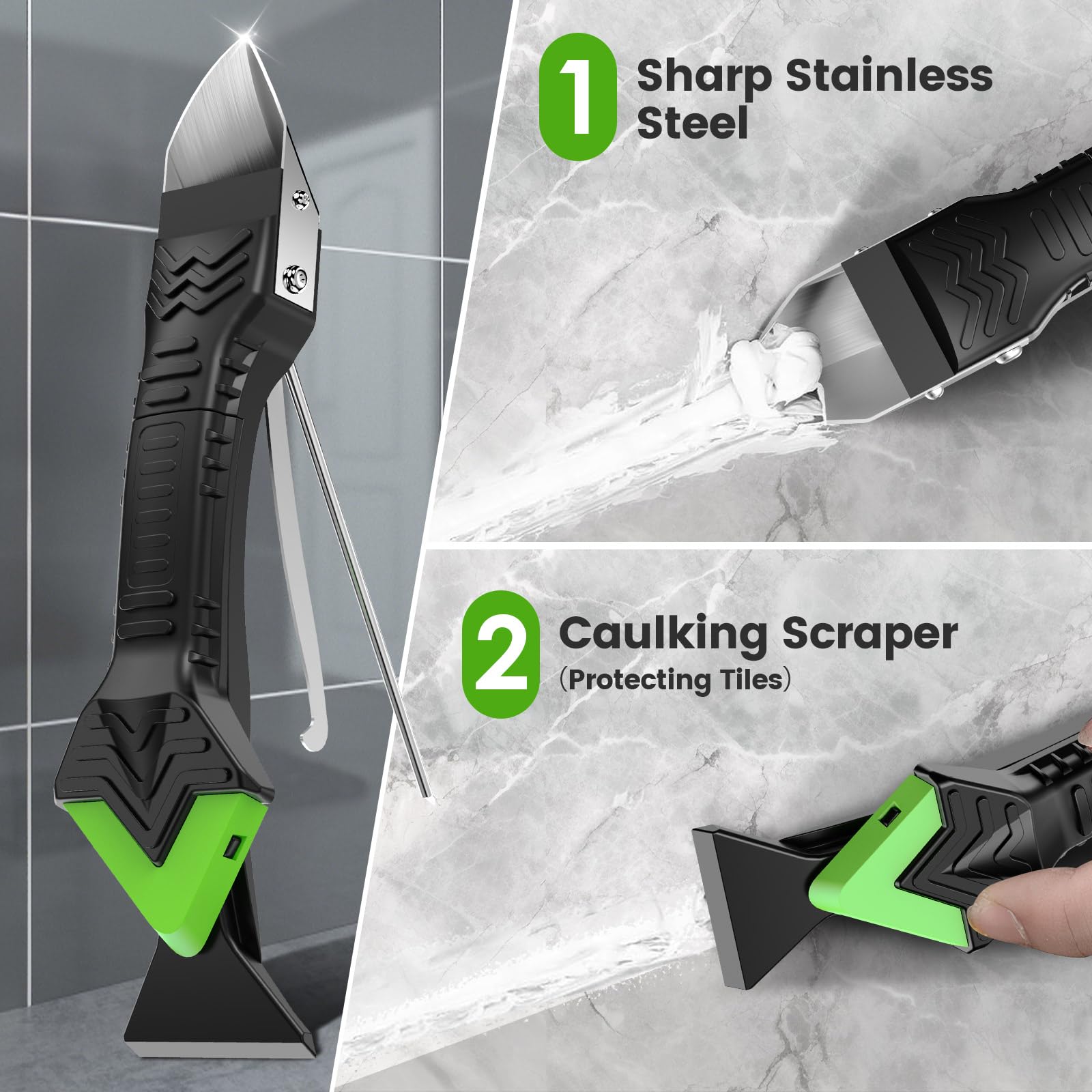 Silicone Caulking Tool (Stainless Steel Head),Caulking Sealant Finishing Tool with Grout Scraper