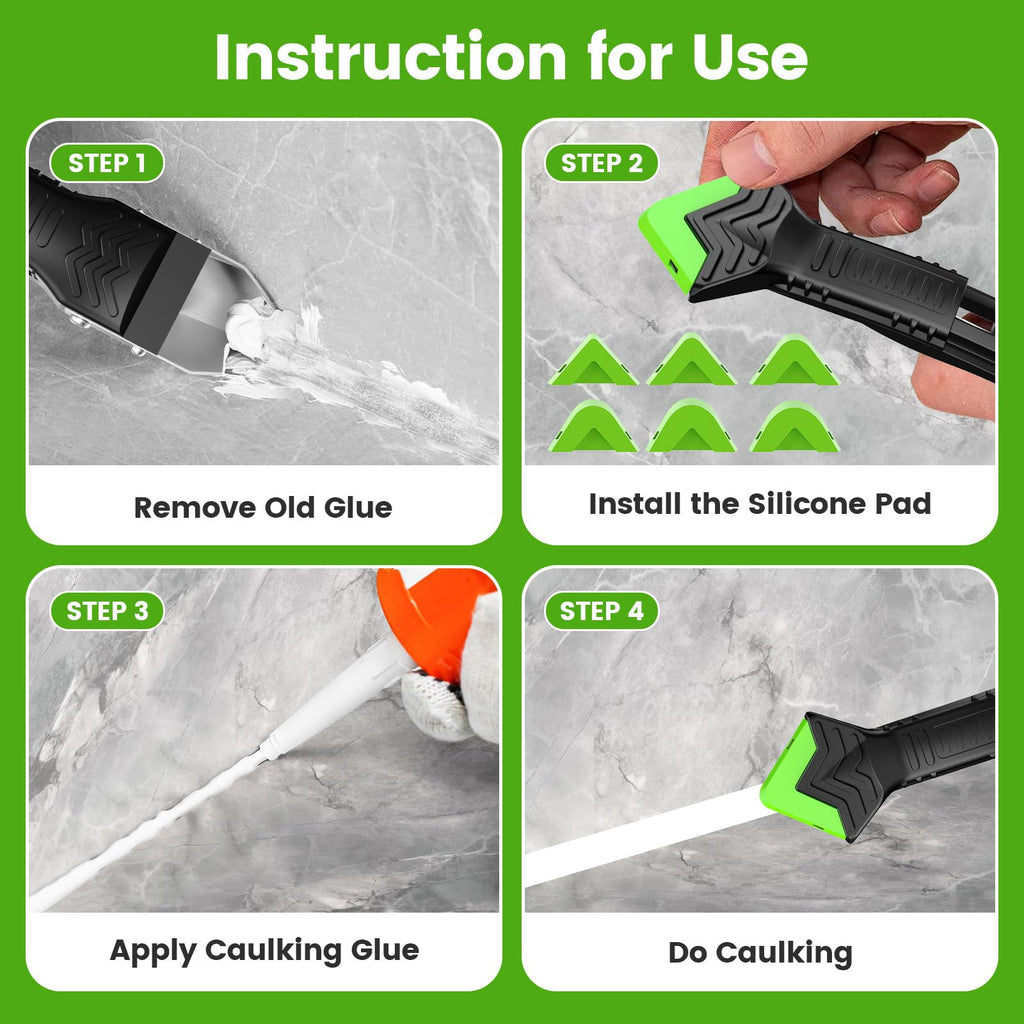 Silicone Caulking Tool (Stainless Steel Head),Caulking Sealant Finishing Tool with Grout Scraper