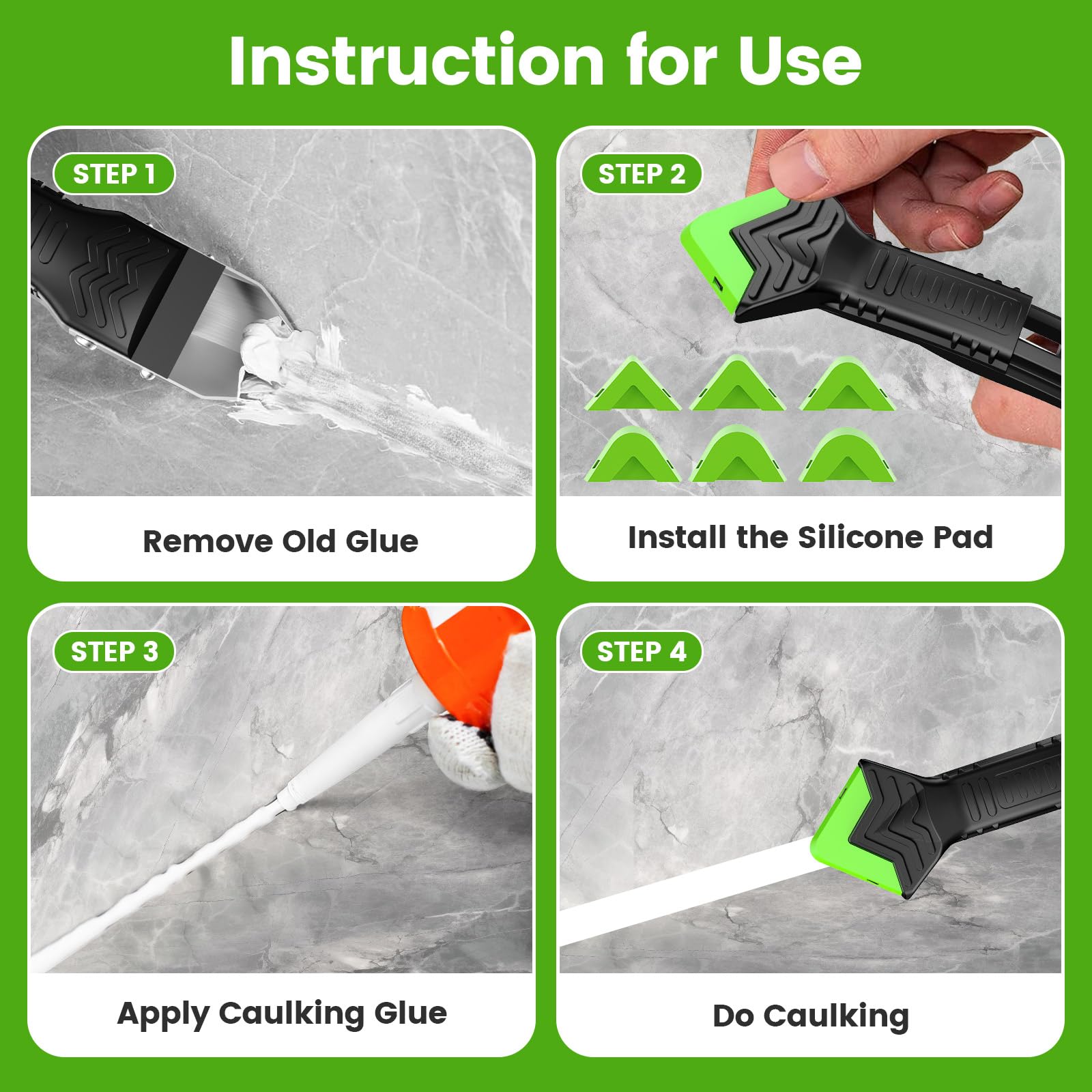 Silicone Caulking Tool (Stainless Steel Head),Caulking Sealant Finishing Tool with Grout Scraper