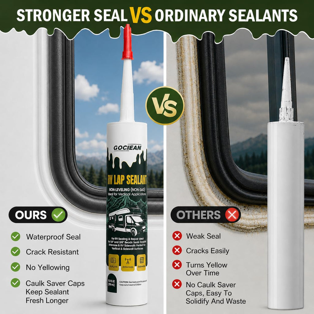Gociean Non-Leveling RV Roof Sealant, Lap Sealant for RV Roofs, Windows, Skylight, Non-Sag RV Roof Sealant, Waterproof RV Sealant, RV Caulking Sealant for Vertical Surface Leak Repair