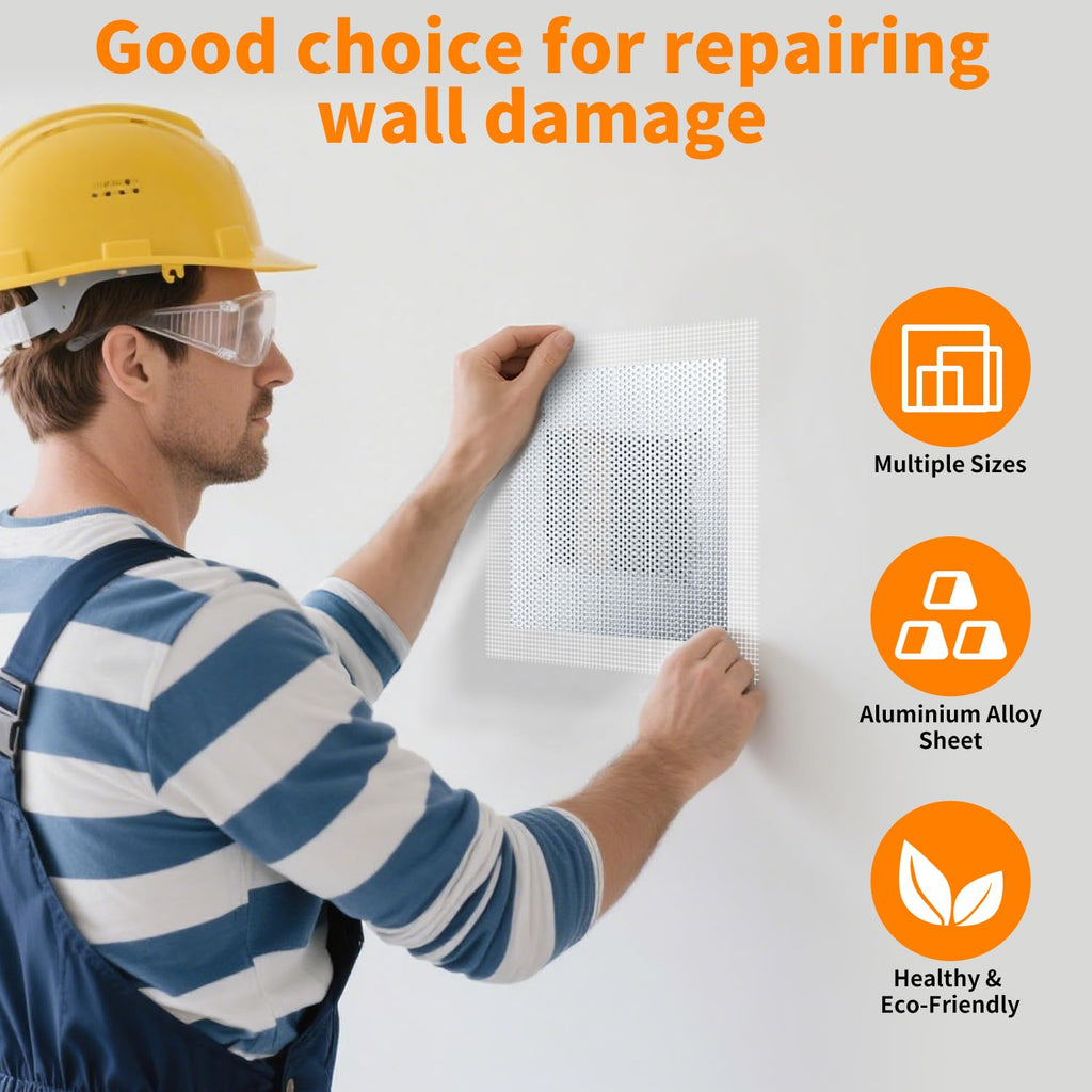 Wall Patch Kit, 15 Pieces Aluminum Self-Adhesive Mesh Repair Patches for Drywall, Multiple Sizes 2/4/6/8 Inch, Permanently Repairs Damaged Walls and Ceilings