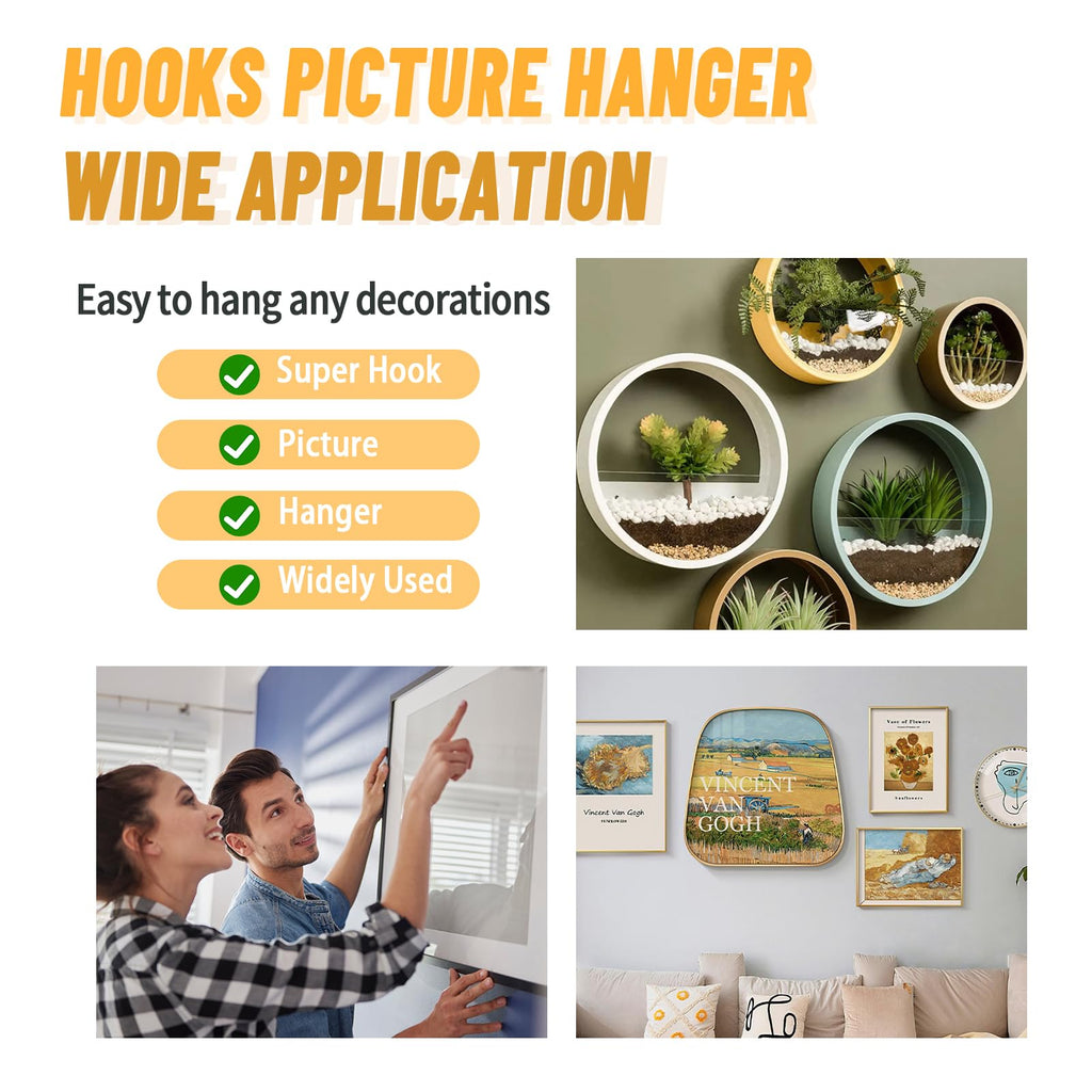 FURHUA Super Hook Picture Hangers and Office Pack, Drywall Hooks for Hanging Pictures, Wall Hooks, Picture Hangers, Picture Hanging Kit，Hang Art, Clock, Shelves, Mirrors