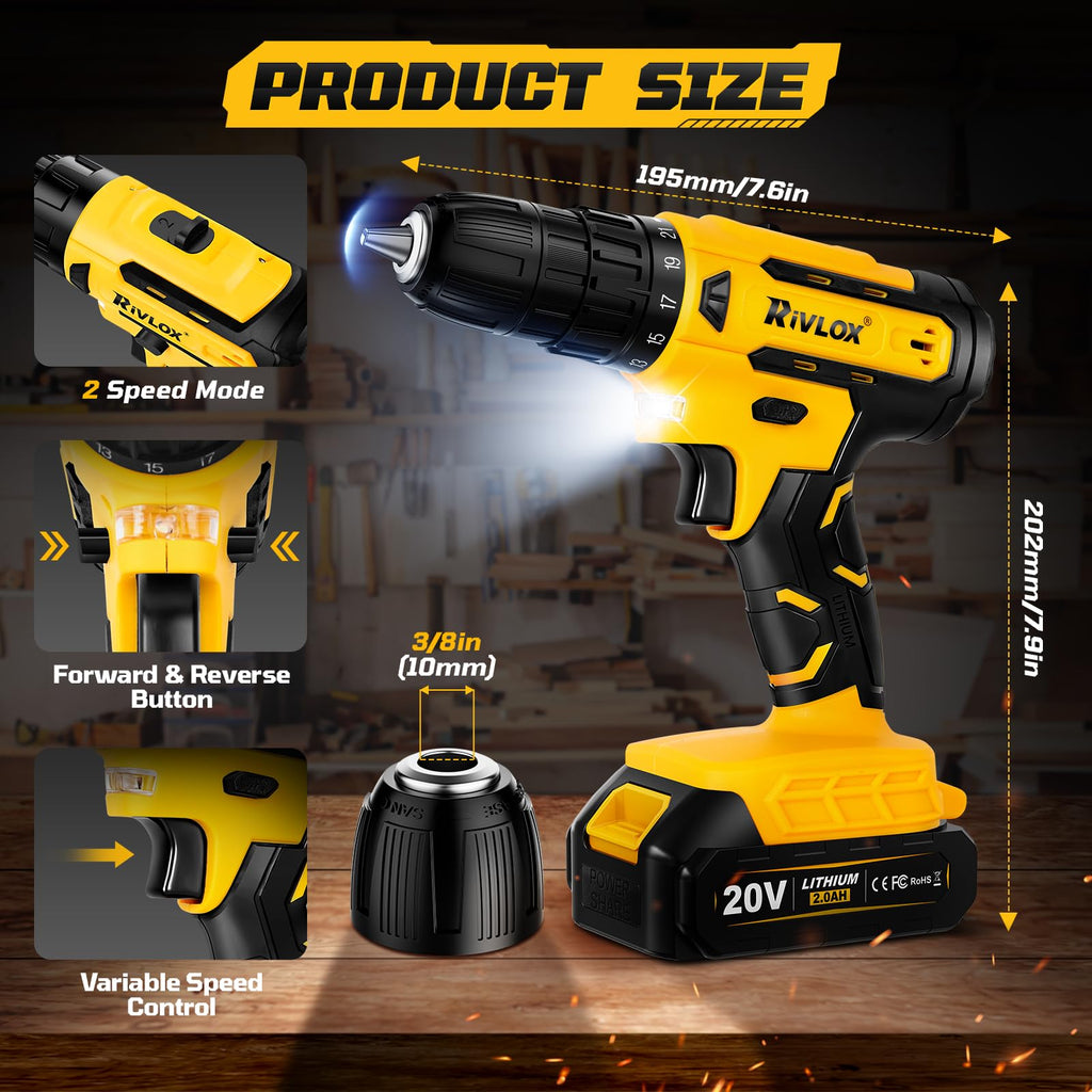 Cordless Drill Set,Electric Power Drill Cordless,Power Drill Drivers