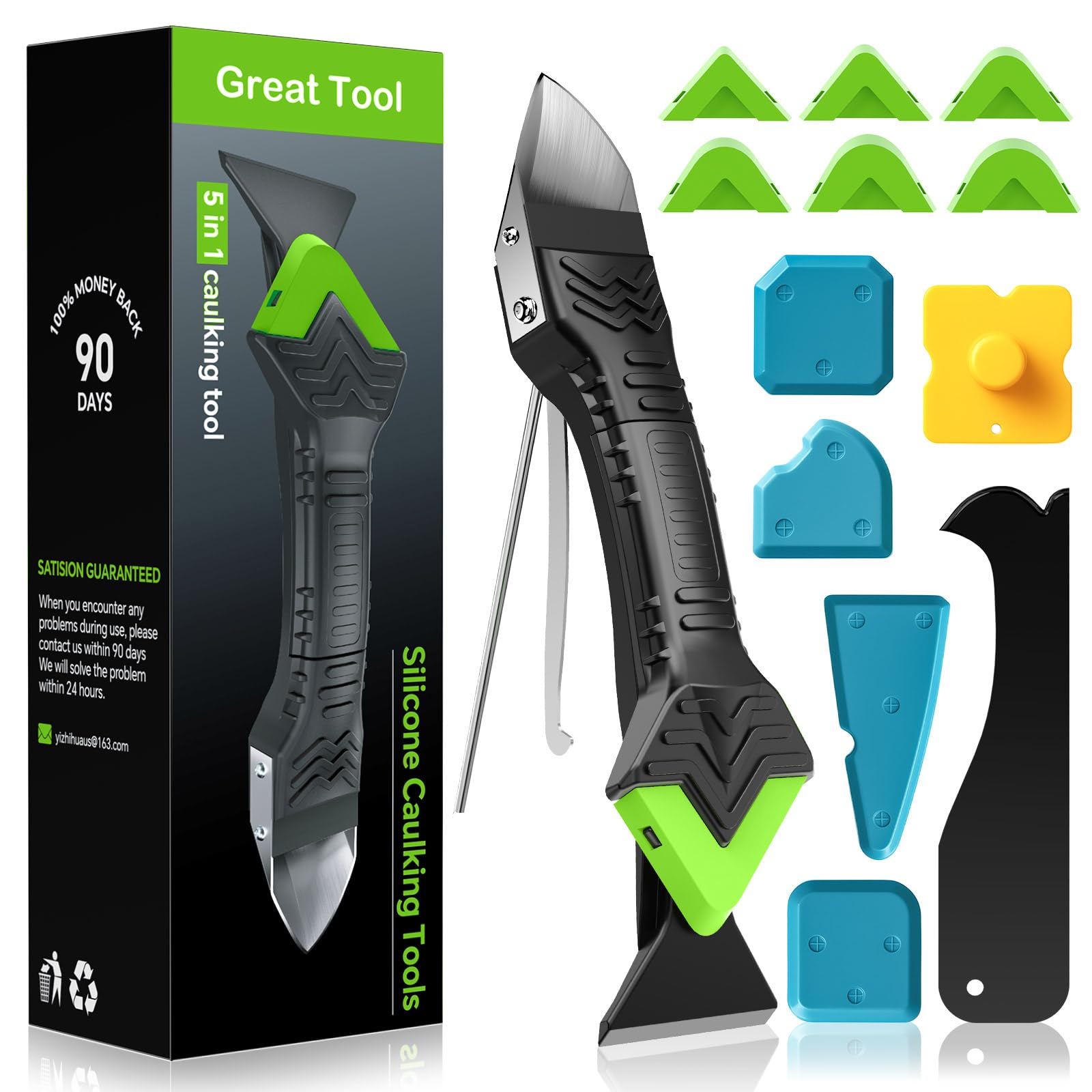 Silicone Caulking Tool (Stainless Steel Head),Caulking Sealant Finishing Tool with Grout Scraper